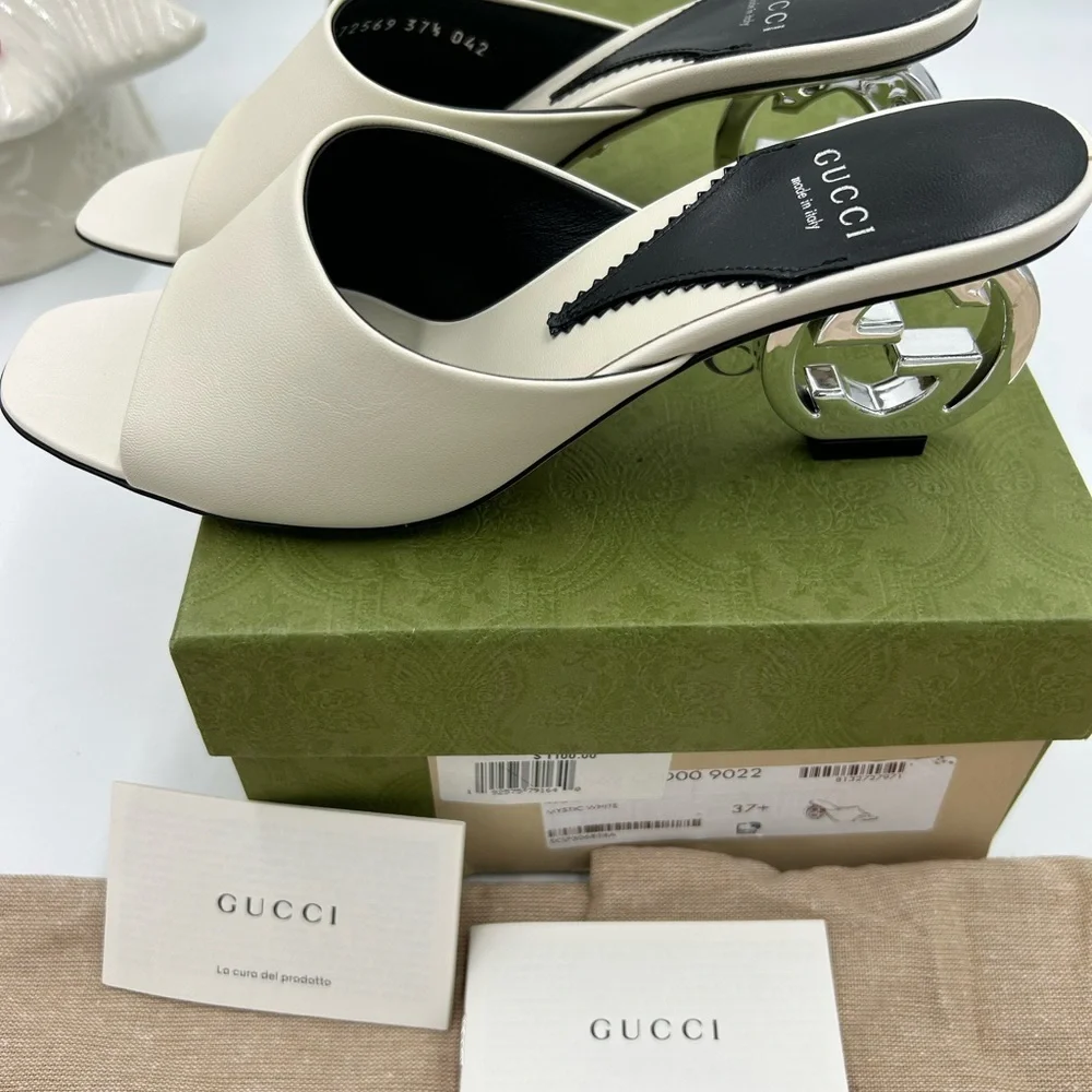 Women's Gucci interlocking G leather sandal size 37.5 made in Italy - Picture 9 of 11